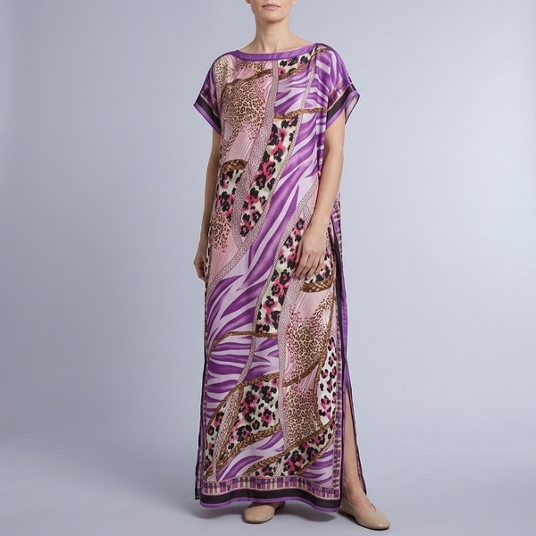 Women's Formal Dress | Maxi Geometric Print Satin Headscarf Set #09 front view