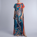 Women's Formal Dress | Maxi Geometric Print Satin Headscarf Set #08 front view