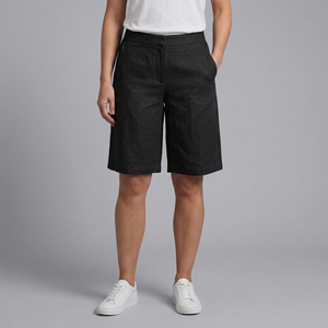 Women's Shorts | High Waisted Tailored Side Pockets Black front view