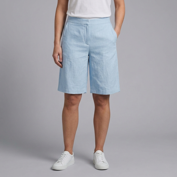 Women's Shorts | High Waisted Tailored Side Pockets Light Blue front view