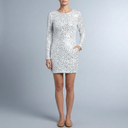 Women's Cocktail Dress | Mini Sequin Open Back Long Sleeve White front view