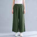 Women's Linen Pants | Wide Leg Cropped Elastic Waist Green front view