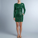 Women's Cocktail Dress | Mini Sequin Open Back Long Sleeve Green front view