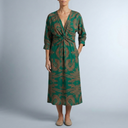 Women's Cocktail Dress | Midi Wrap Twist Deep V-Neck Green front view