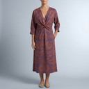 Women's Cocktail Dress | Midi Wrap Twist Deep V-Neck Purple front view