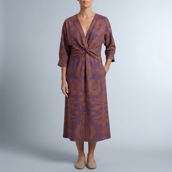 Women's Cocktail Dress | Midi Wrap Twist Deep V-Neck Purple front view