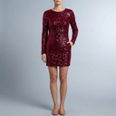 Women's Cocktail Dress | Mini Sequin Open Back Long Sleeve Red front view