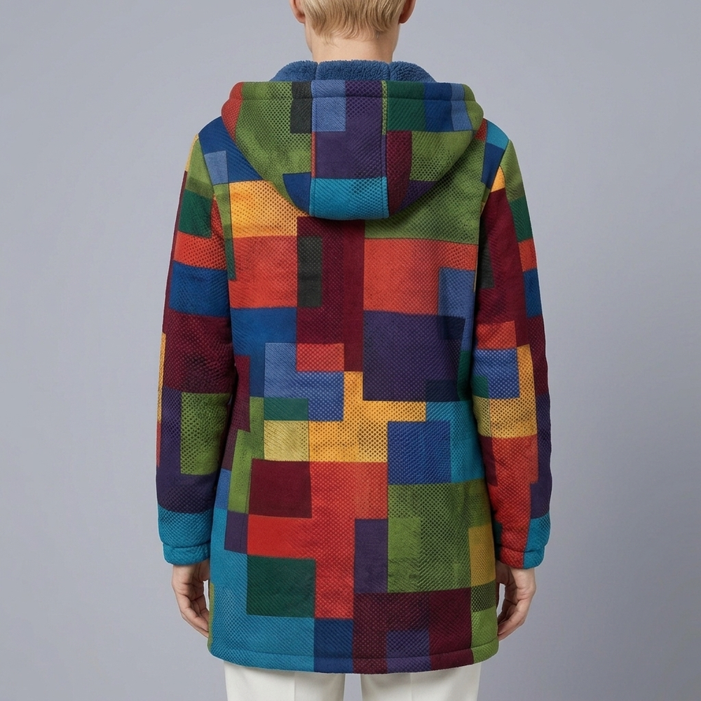 Women's Hoodie | Geometric Zip-Up Long Sleeve Multicolour front view