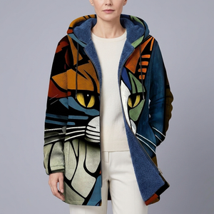 Women's Hoodie | Geometric Zip-Up Long Sleeve Cat front view
