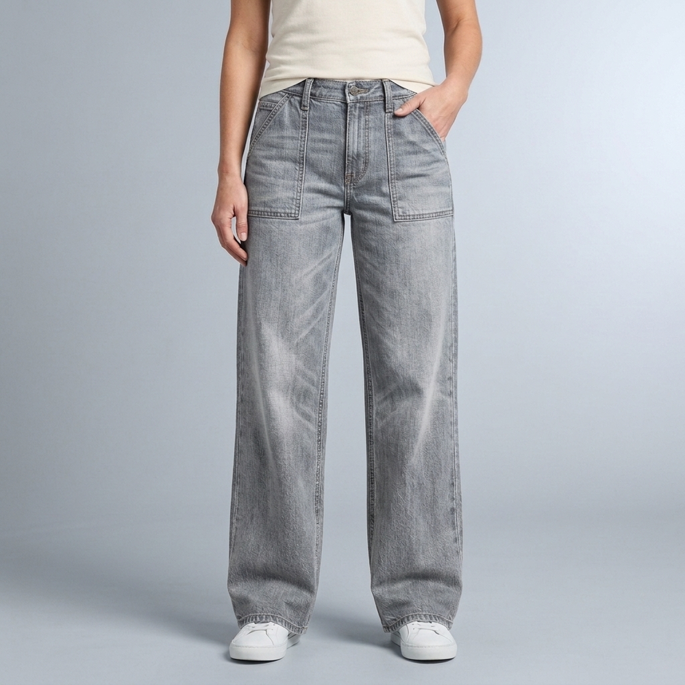 Women's Jeans | High-Waist Wide-Leg Faded Denim Light Blue front view