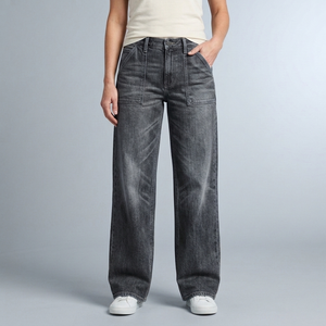 Women's Jeans | High-Waist Wide-Leg Faded Denim Grey front view