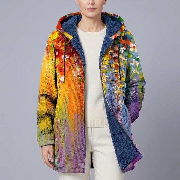 Women's Hoodie | Geometric Zip-Up Long Sleeve Rainbow front view