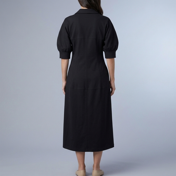 Women's Shirt Dress | Midi Black Pocketed Black back view
