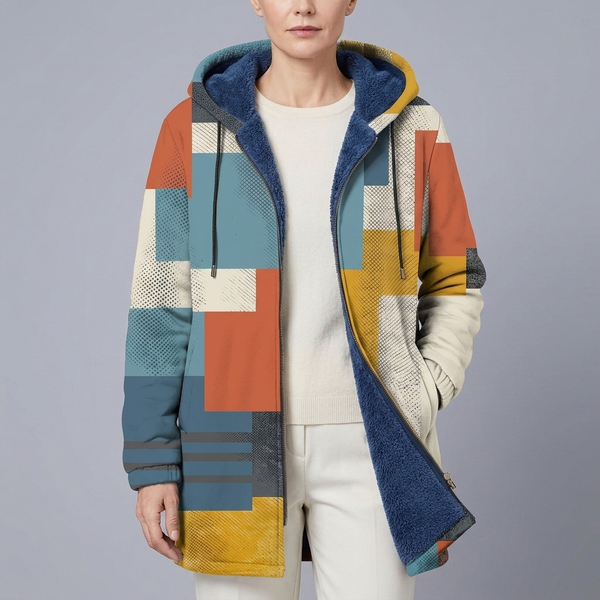 Women's Hoodie | Geometric Zip-Up Long Sleeve Block front view