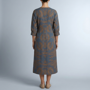 Women's Cocktail Dress | Midi Wrap Twist Deep V-Neck Blue back view