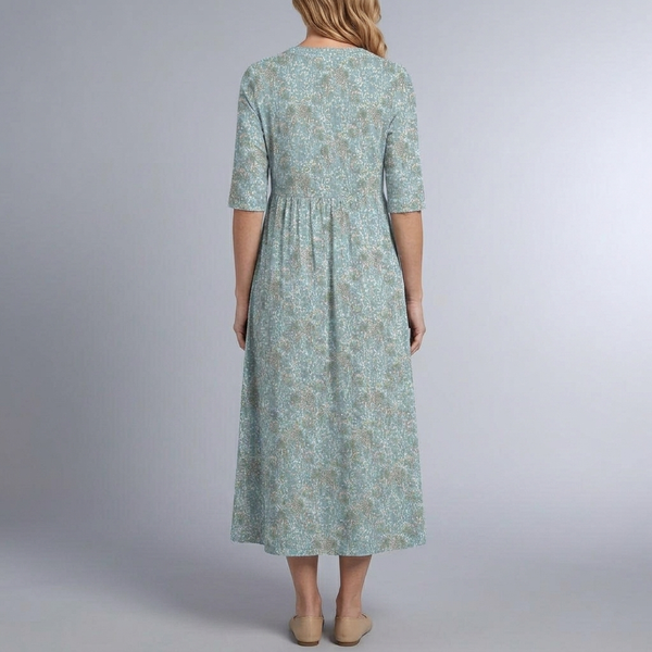 Women's Wedding Guest Dress | Midi Floral V-Neck Button Front Blue back view