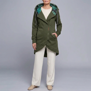 Women's Jacket | Hooded Longline Zip-Up Green front view