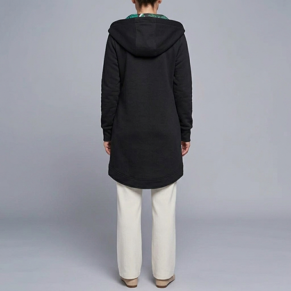 Women's Jacket | Hooded Longline Zip-Up Black front view