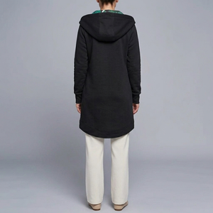 Women's Jacket | Hooded Longline Zip-Up Black back view