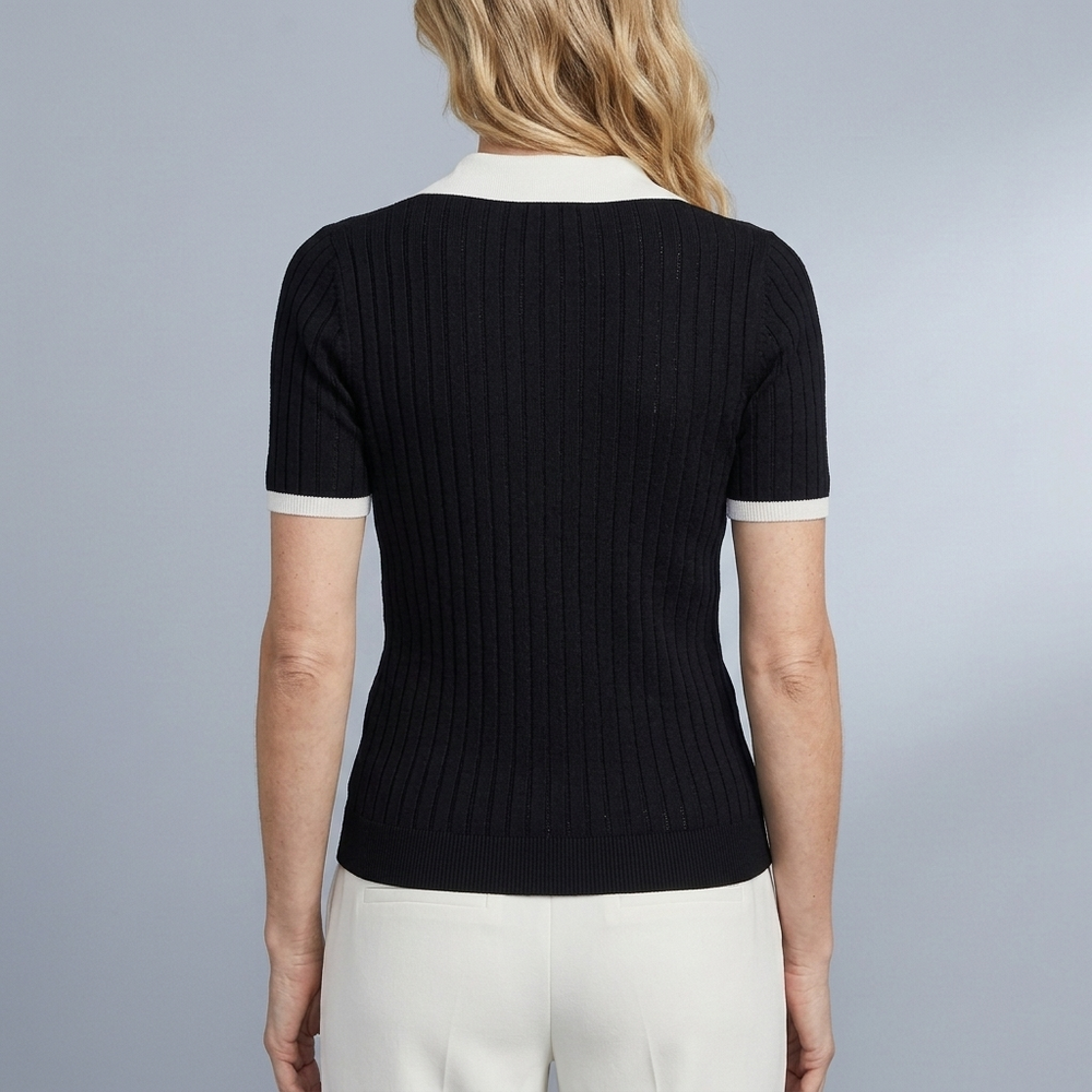 Women's Polo Shirt | Short Sleeve Knit Black front view