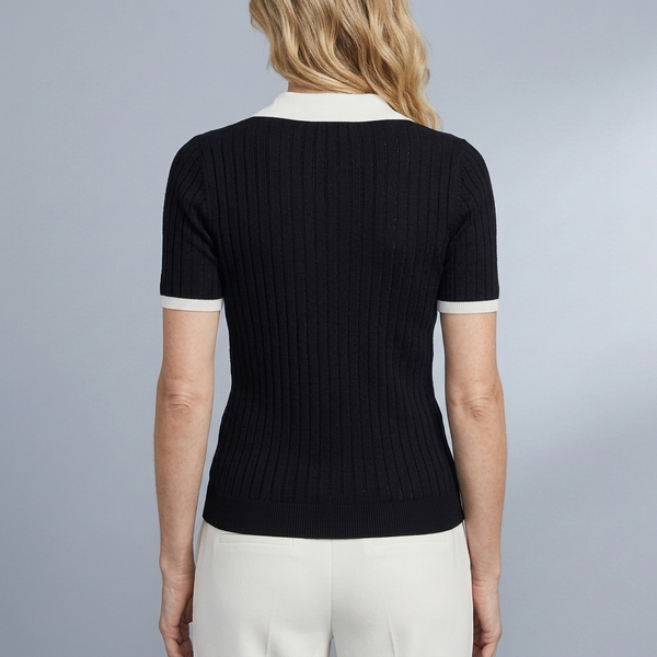 Women's Polo Shirt | Short Sleeve Knit Black back view
