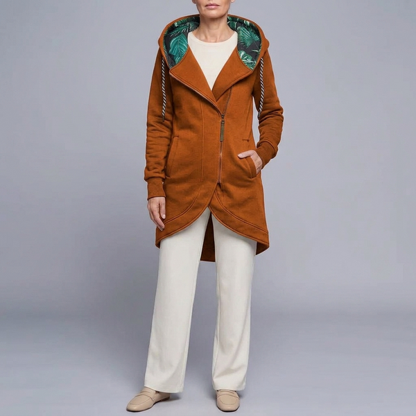 Women's Jacket | Hooded Longline Zip-Up Yellow front view