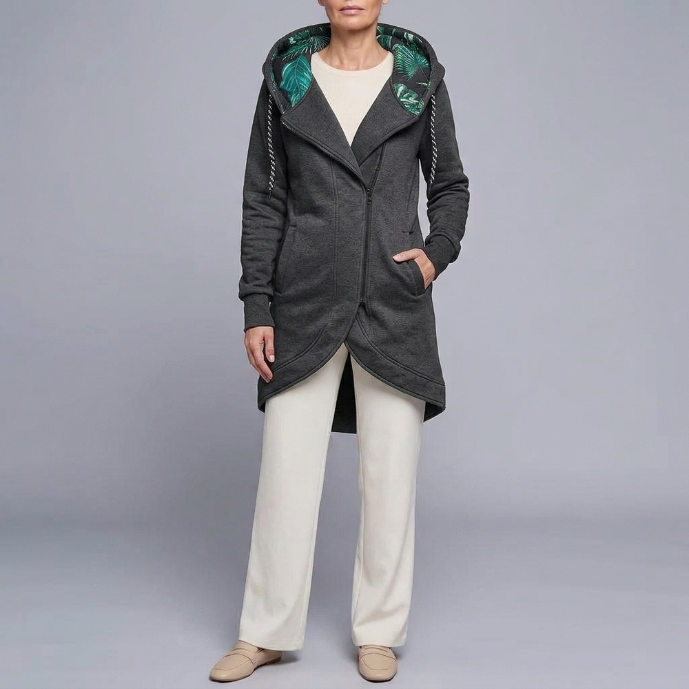 Women's Jacket | Hooded Longline Zip-Up Black front view