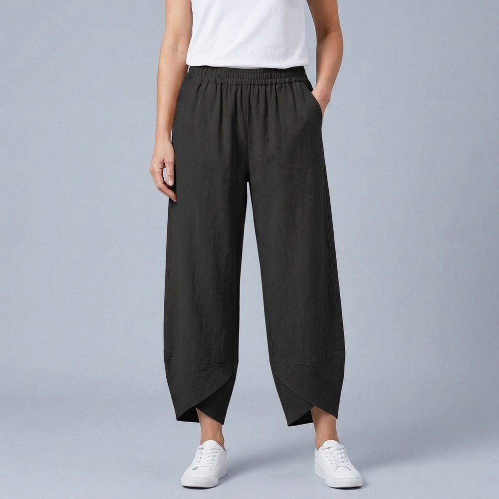 Women's Linen Pants | Cropped Wide Leg Khaki front view