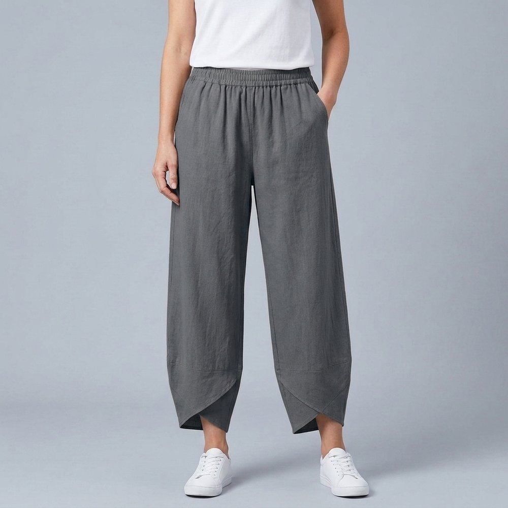 Women's Linen Pants | Cropped Wide Leg Khaki front view
