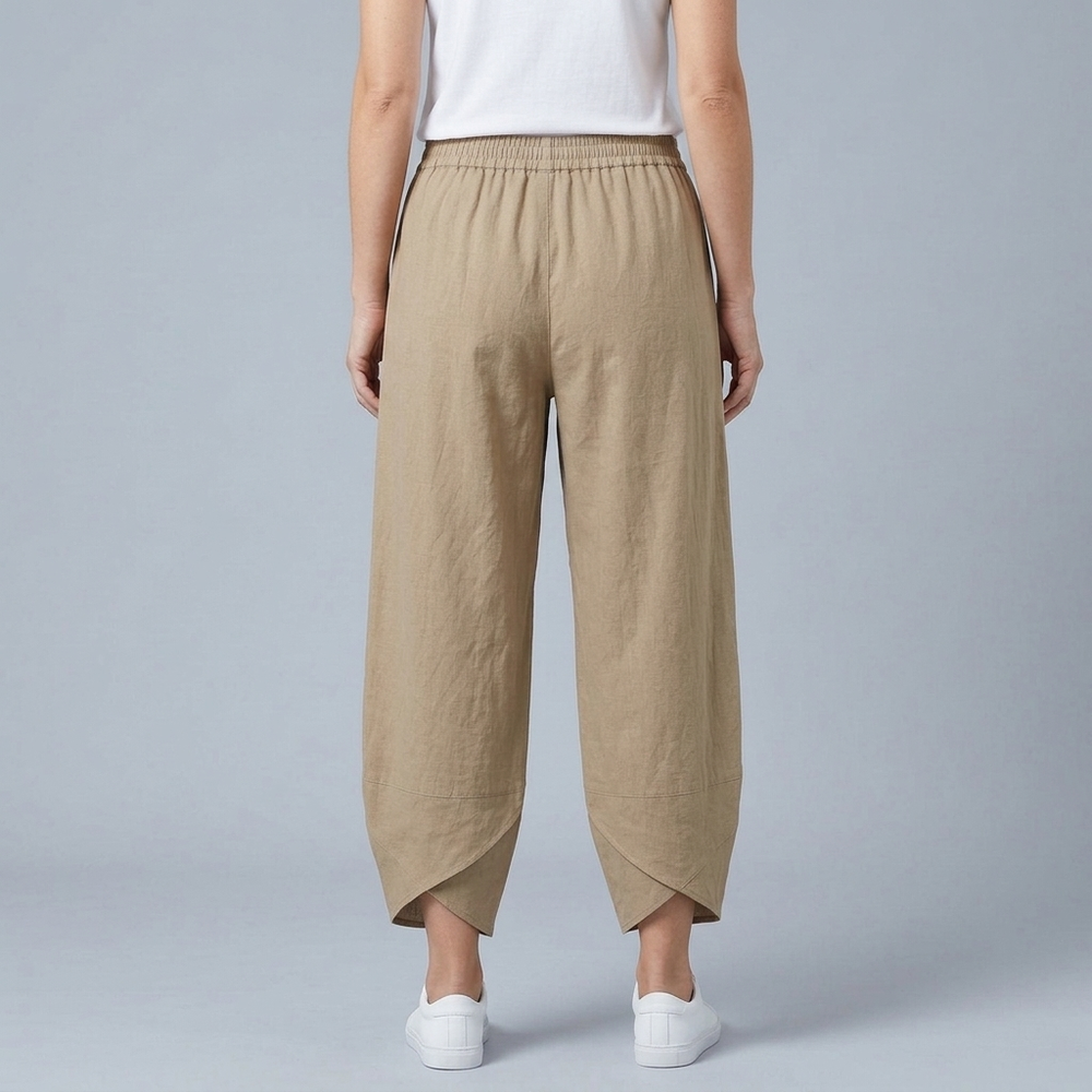Women's Linen Pants | Cropped Wide Leg Khaki front view
