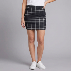 Women's Mini Skirt | Bodycon High-Waist Stretch Crepe Black Grid front view