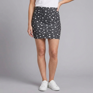 Women's Mini Skirt | Bodycon High-Waist Stretch Crepe Black Circles front view