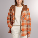 Women's Jacket | Plaid Hooded Fleece Lined Button-Front Orange front view