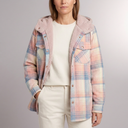 Women's Jacket | Plaid Hooded Fleece Lined Button-Front Pink front view
