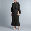 Women's Graduation Dress | Maxi Cape Overlay Pleated Black front view