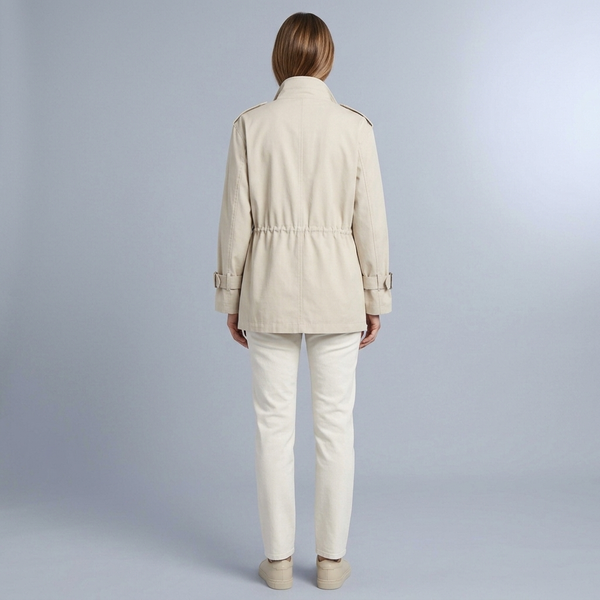 Women's Trench Coat | Belted Drawstring Utility Jacket White back view