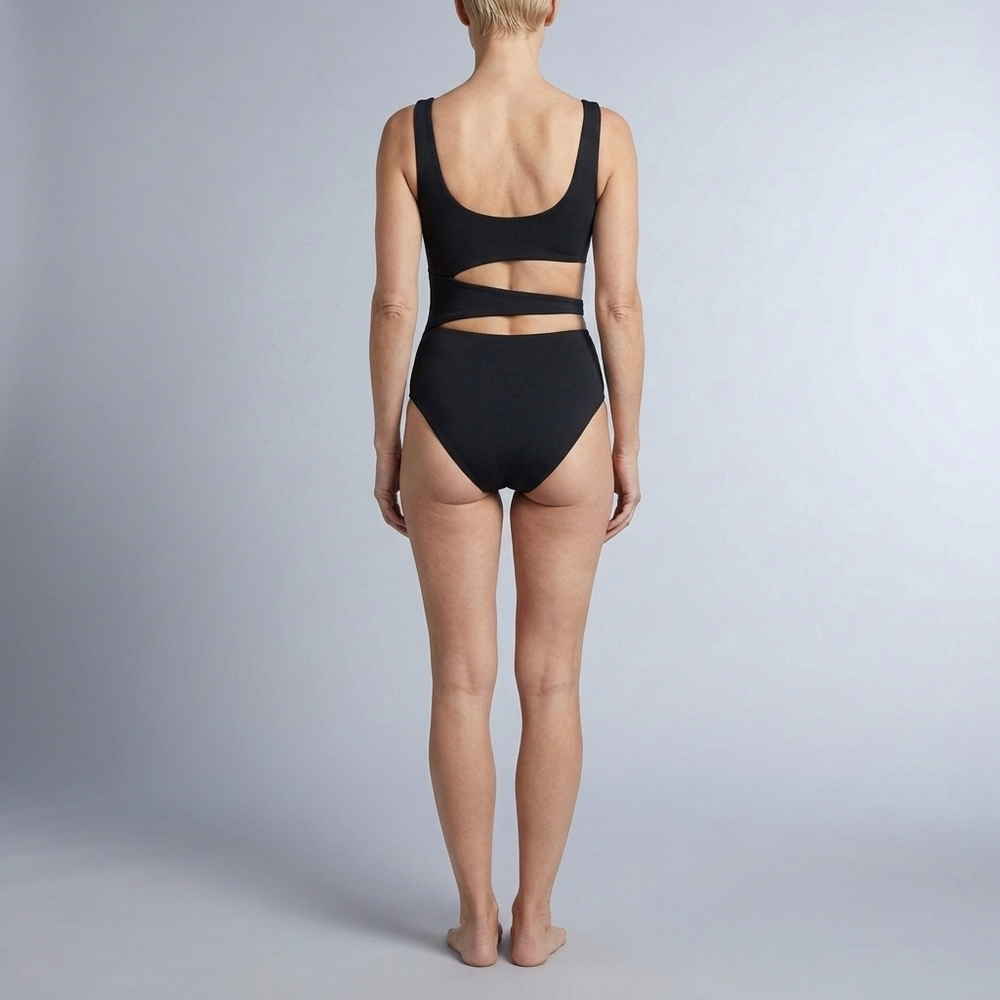 Women's Swimsuit | Cut Out Strappy High Leg Black front view