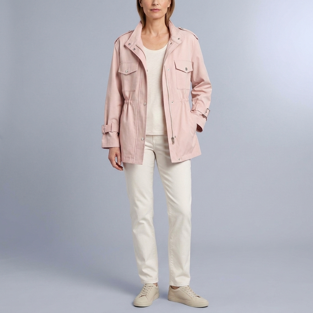 Women's Trench Coat | Belted Drawstring Utility Jacket White front view