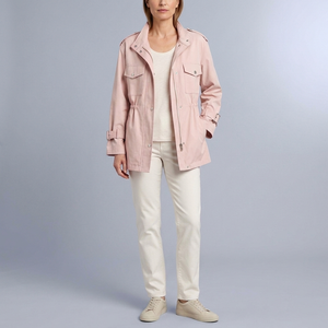 Women's Trench Coat | Belted Drawstring Utility Jacket Pink front view