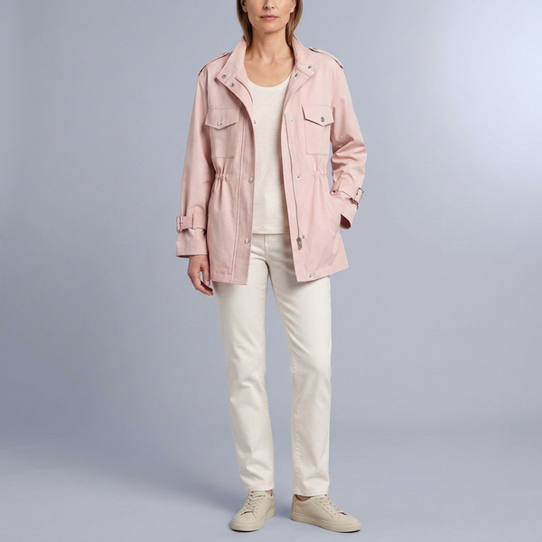 Women's Trench Coat | Belted Drawstring Utility Jacket Pink front view