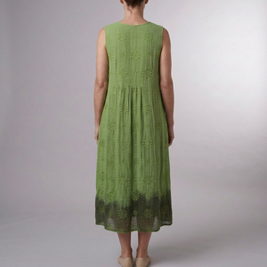 Women's Green Dress | Midi Embroidered Sleeveless Green back view