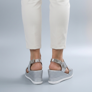 Platform Sandals For Women | Cutout Wedge Slingback Silver worn back view