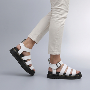 Platform Sandals For Women | Buckle Ankle Strap Open Toe White walking side view