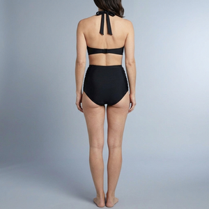 Women's Swimsuit | Black Halter Top High Waist Ruched back view