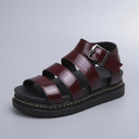 Platform Sandals For Women | Buckle Ankle Strap Open Toe Red three-quarter front view