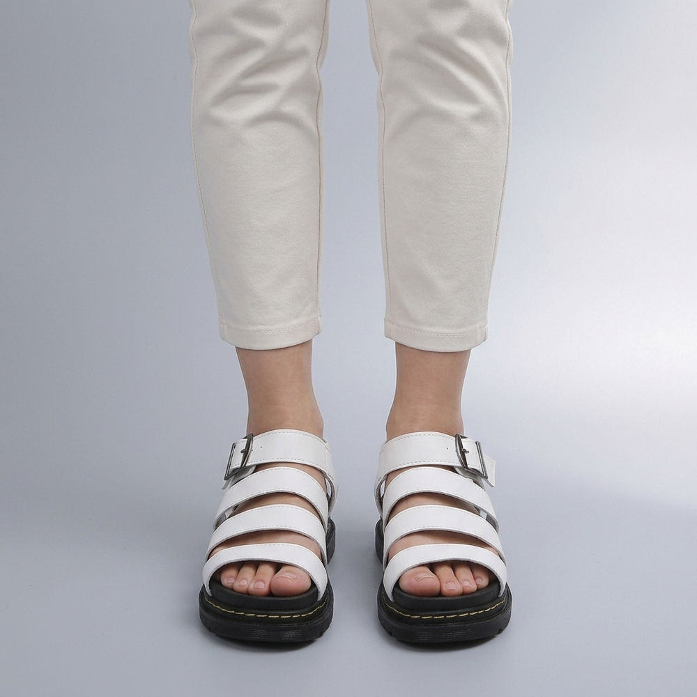 Platform Sandals For Women | Buckle Ankle Strap Open Toe White three-quarter front view
