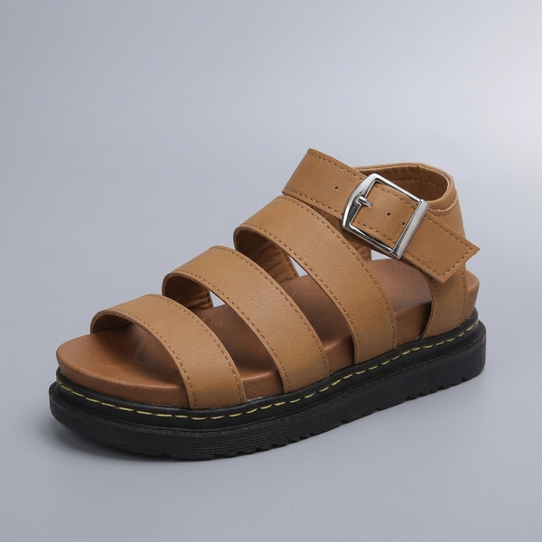 Platform Sandals For Women | Buckle Ankle Strap Open Toe Brown three-quarter front view