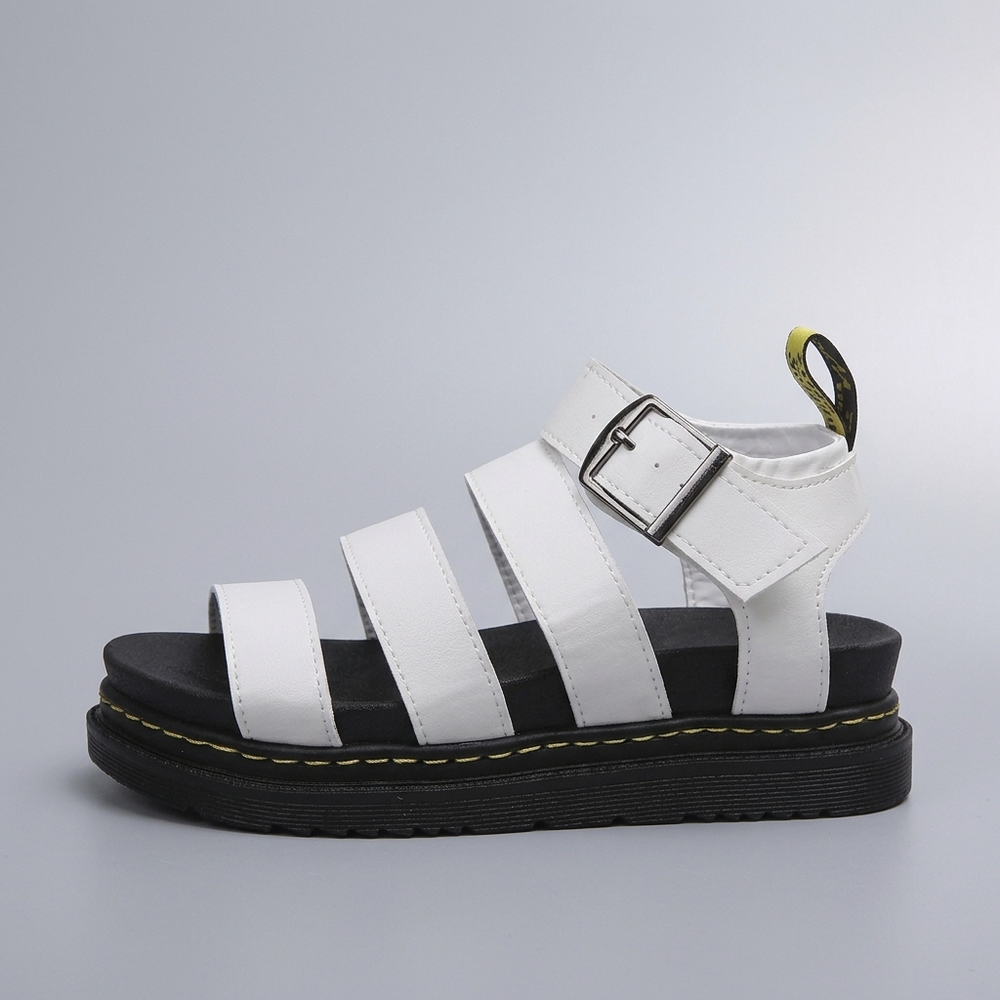 Platform Sandals For Women | Buckle Ankle Strap Open Toe White three-quarter front view