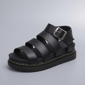 Platform Sandals For Women | Buckle Ankle Strap Open Toe Black three-quarter front view