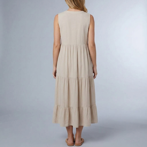 Women's Sundress | Maxi Tiered Button Front Sleeveless Apricot back view